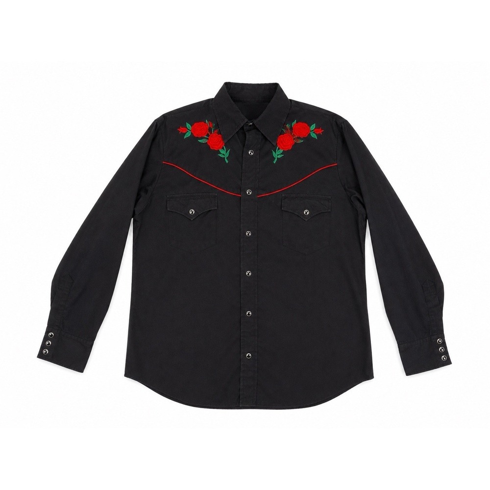 Vintage Ely Cattleman Shirt L Embroidered Roses Western Rockabilly Rodeo Cowboy